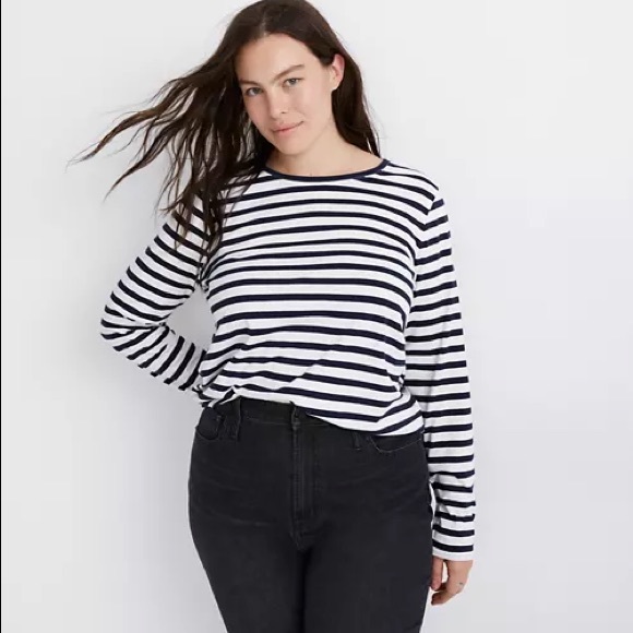 Madewell Long Sleeve Navy Striped Tee - Picture 5 of 5